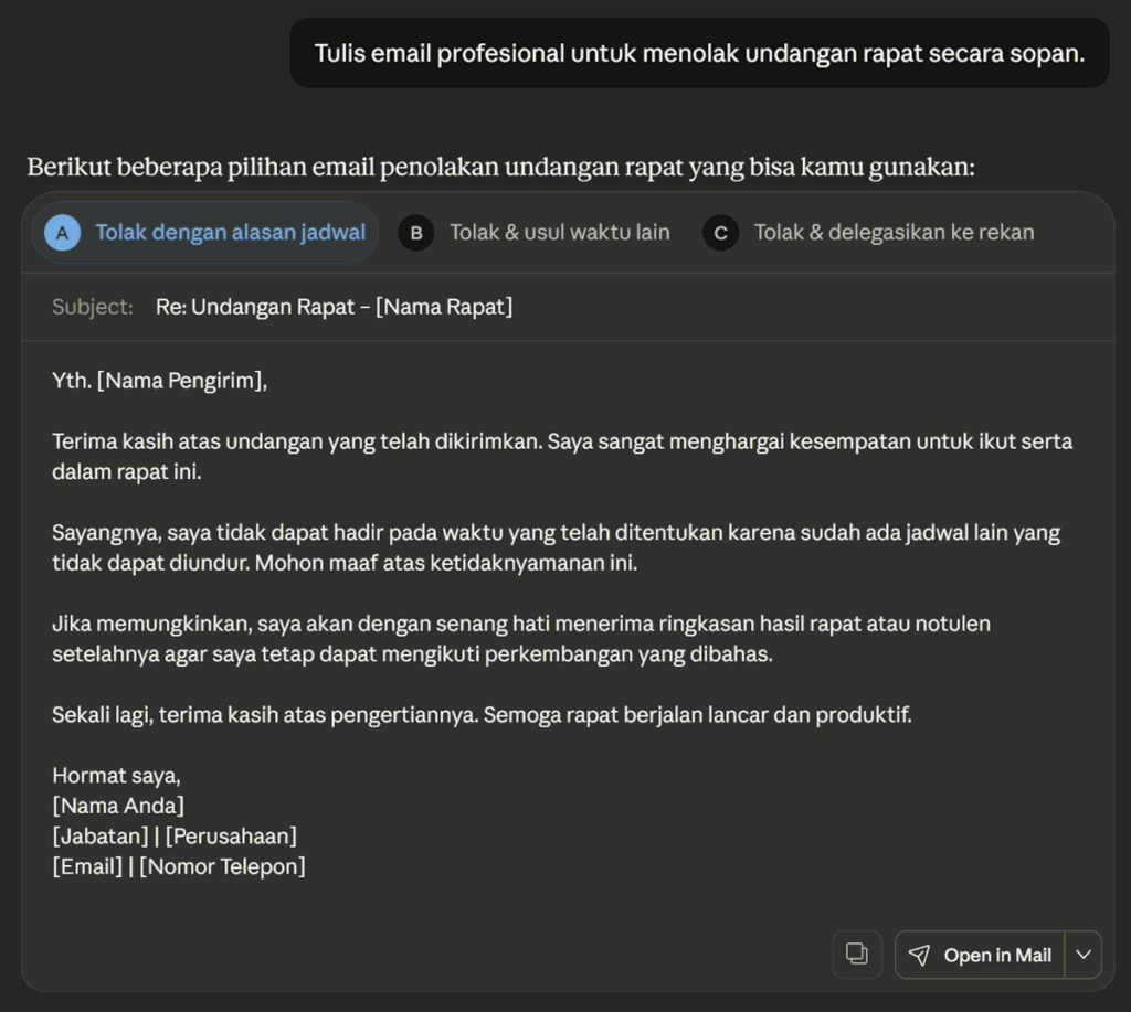 Contoh AI Generatif menghasilkan teks dari sebuah prompt