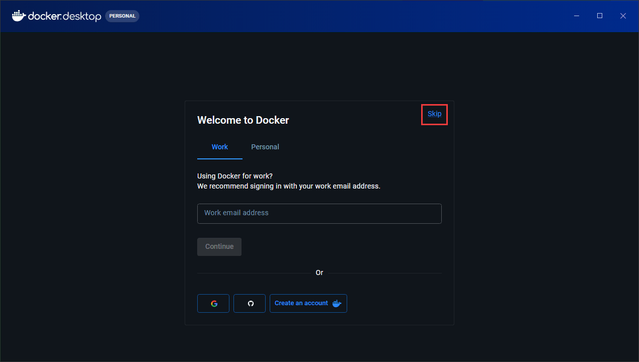 Skipping the Docker Desktop sign-in screen