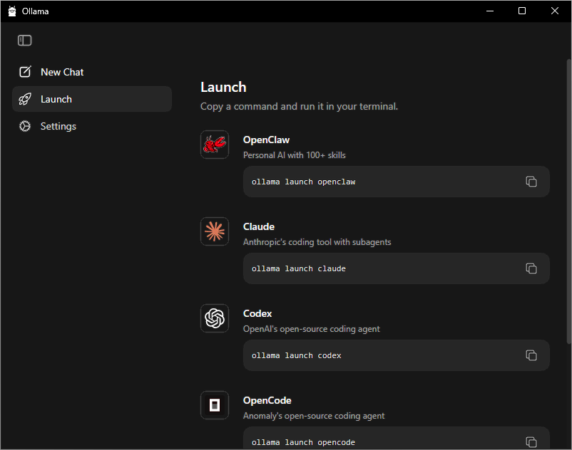 The Ollama application window confirming successful installation.