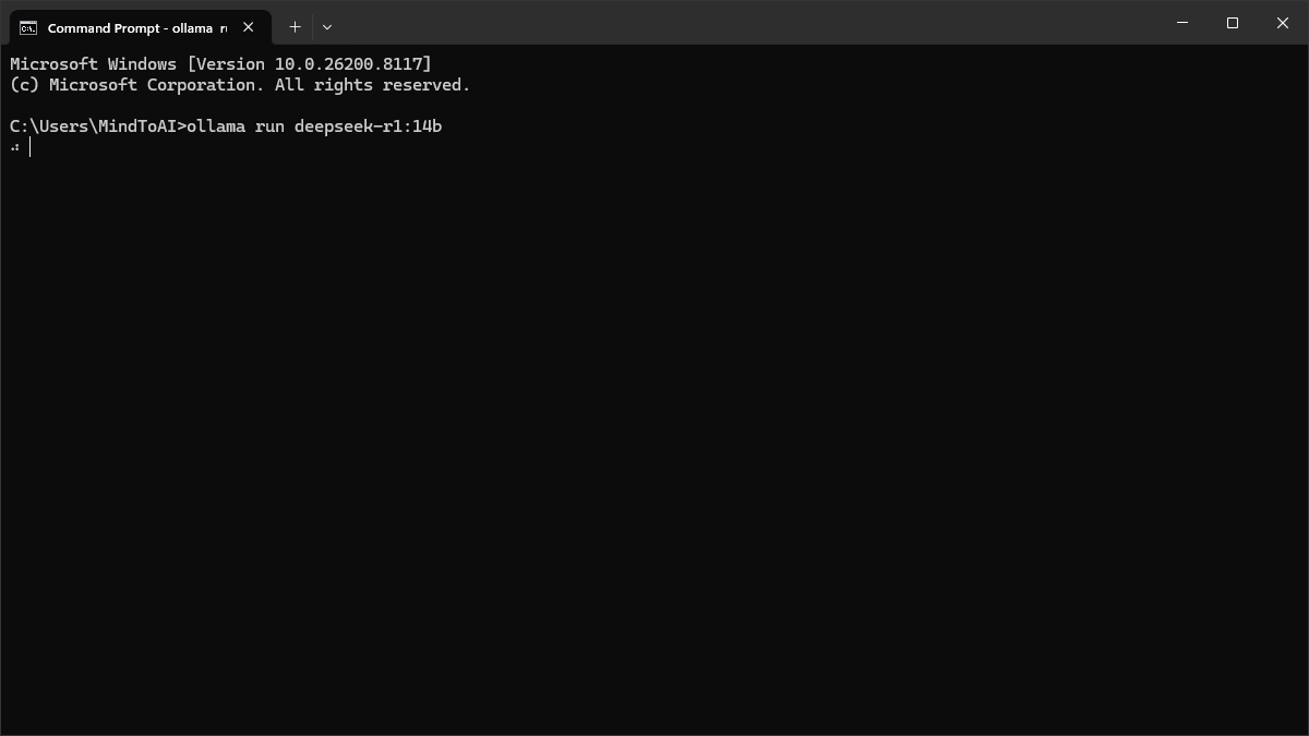 Command Prompt showing run DeepSeek-R1 14b model in command prompt