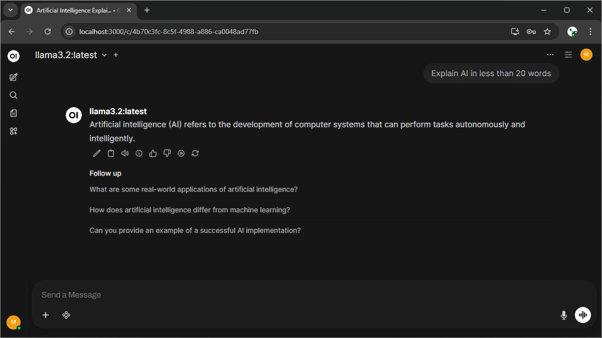 Open WebUI chat interface generating response