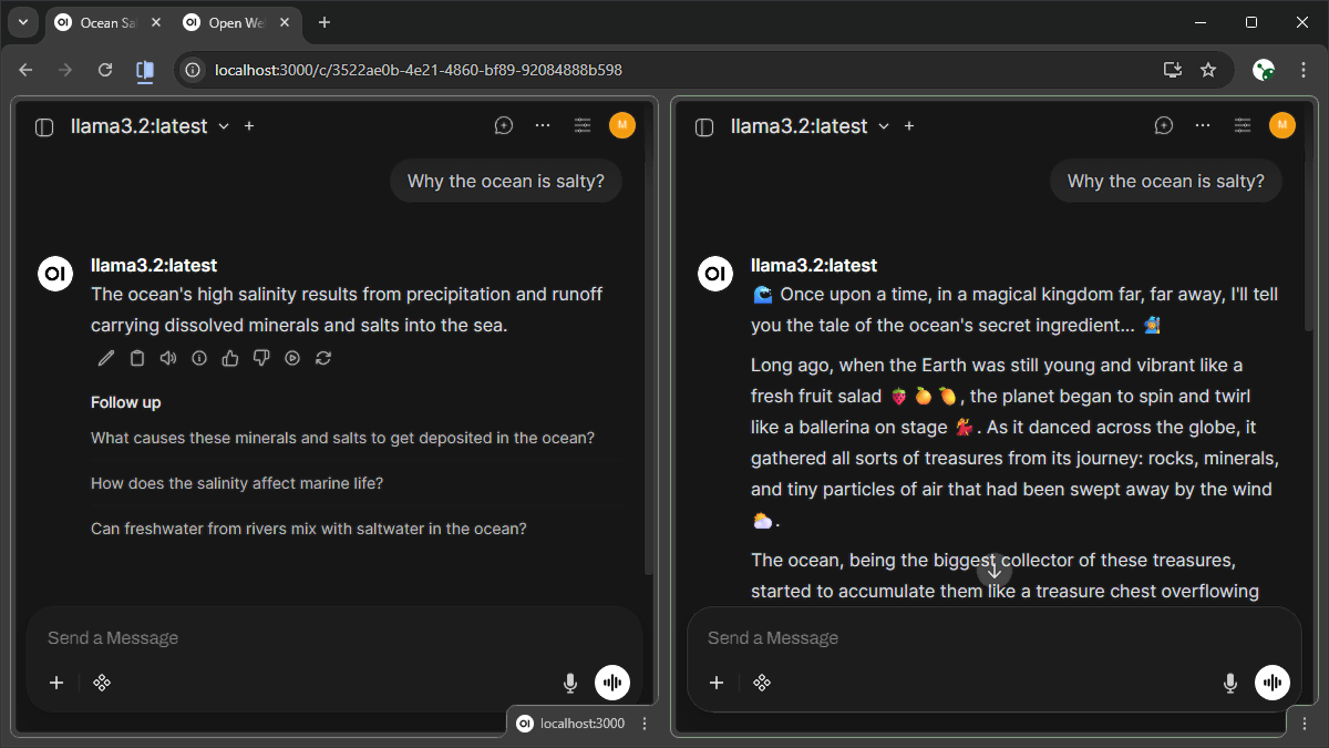 Different response styles are generated in Open WebUI through the system prompts configuration