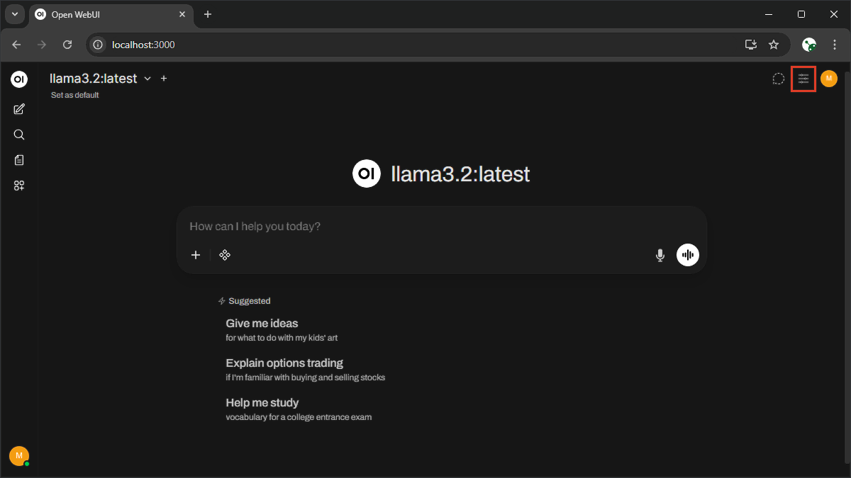 Clicking the Controls (Settings) button in Open WebUI